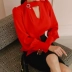 Mùa thu đông 2018 mới của phụ nữ Hàn Quốc khí chất cổ chữ V gợi cảm hoang dã Slim Lantern áo sơ mi dài tay - Áo sơ mi ao so mi kieu Áo sơ mi