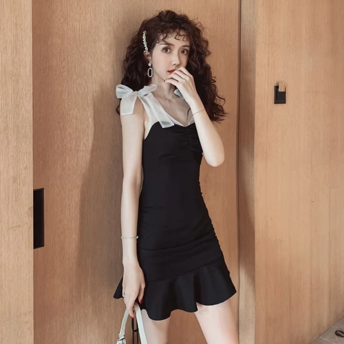Сексуальная юбка, платье, подходит для подростков, 2020, в корейском стиле, V-образный вырез, эффект подтяжки, облегающий крой, крой «рыбий хвост»