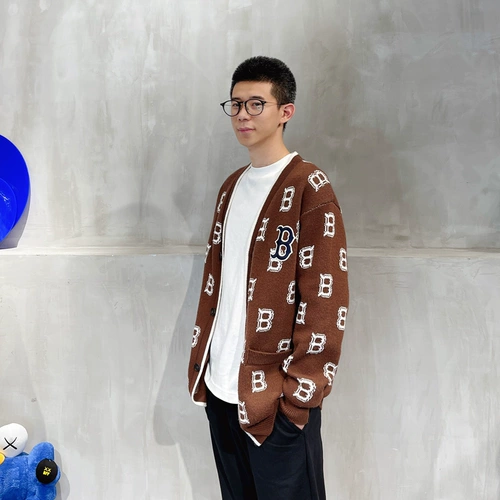 MLB, кардиган, ретро трикотажная рубашка для влюбленных, свитер