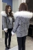 Mùa xuân Hàn Quốc kic nhỏ ngắn lamb coat nữ sinh viên trùm đầu lớn cổ áo lông thú kẻ sọc áo len