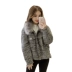 2018 mùa xuân Hàn Quốc retro nhỏ tóc lớn cổ áo ngắn lamb lamb coat nữ sinh viên kẻ sọc áo len áo khoác lót lông nữ Áo khoác ngắn