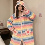 Коралловая бархатная демисезонная японская брендовая пижама, радужный милый фланелевый длинный банный халат, комплект