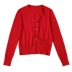 Đặc biệt * LIVAS ngọc trai khóa bên ngoài dài tay áo len phụ nữ của mùa thu mỏng màu đỏ cổ tròn áo len ngắn áo len