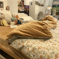 Корейский флисовый хлопковый комплект, детский пододеяльник, простыня, цветочный принт, 4 предмета, 1.5м