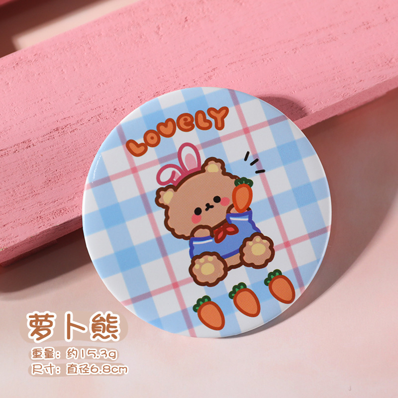 Radish BearCartoon Cosmetic mirror lovely Check bear Ins wind Portable Portable mirror girl student Make up Mini Little mirror Dressing mirror