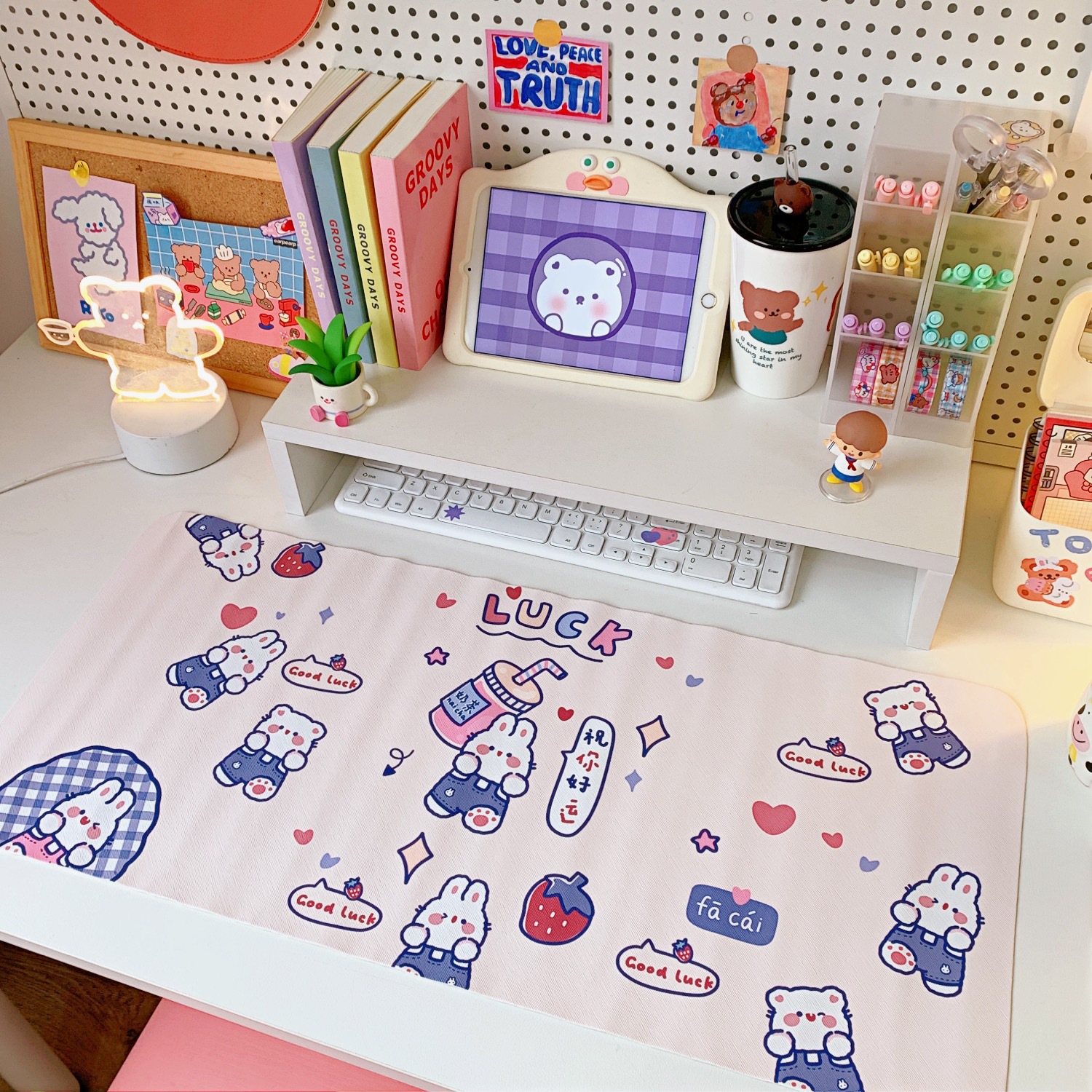 Good Luck To YouCartoon Soft sprout Bear Rabbit Table mat student dormitory Mouse pad computer Keyboard pad Table mat desk decorate female