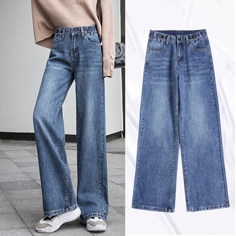 Women's high-waisted wide-leg jeans are casual, loose and retro. Spring/Summer 2022 slimming straight-leg floor-length jeans are trendy for women Application Scenario