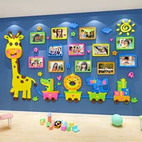 Мультяшная детская фотография для детской комнаты на стену, наклейки, украшение для детского сада, жираф, раннее развитие