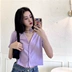 bm phần ngắn lộ rốn Cổ chữ V tay áo ngắn cardigan nữ mùa hè Hàn Quốc mỏng Slim áo thun mỏng chạm đáy áo thủy triều - Áo phông