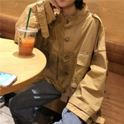 2018 Hàn Quốc ulzzang mùa thu lỏng lẻo cổ áo đứng mỏng là công cụ ngắn áo gió áo khoác quần áo phụ nữ