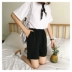 Retro Hàn Quốc chic phong cách đơn giản loose màu sắc hoang dã mỏng quần chân rộng đàn hồi eo casual năm quần quần short thời trang công sở nữ Quần short
