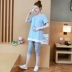 Phụ nữ mang thai phù hợp với mùa hè 2018 thời trang bông phụ nữ mang thai ngắn tay T-Shirt dạ dày lift quần quần giản dị phụ nữ mang thai hai mảnh Áo thai sản