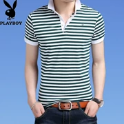 Playboy Summer Men Áo thun ngắn tay nam Lapel Stripe Nửa tay áo Hàn Quốc Slim Top Polo Áo sơ mi - Polo