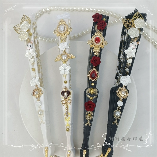 Оригинальный древний стиль Palace Hot Gold Fan Fan Cool Lolita Found Fan Fan Baroque Rose Elegant Cla великолепная кисточка