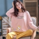 Bộ đồ ngủ dài tay cotton phù hợp với mùa xuân và mùa thu nữ Phim hoạt hình Hàn Quốc Quần áo gia đình cỡ lớn có thể mặc cho sinh viên bộ đồ hai mảnh - Nam giới