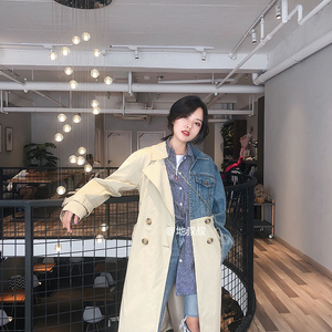 [Chú] 18 mùa thu Châu Âu và Mỹ phong cách denim khâu áo gió phần dài dài tay áo nữ MA183TRC109 áo khoác chống nắng nữ