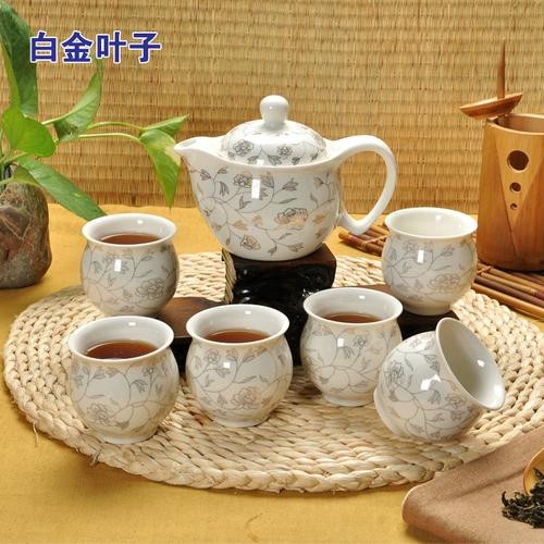 Чайный сервиз, комплект, глина, заварочный чайник, сине-белая двухэтажная чашка