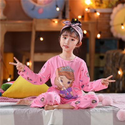 Home Long Sleeve SophiaLong sleeve children pajamas summer baby suit male girl pure cotton Spring and Autumn Thin boy Zhongda Tong leisure wear