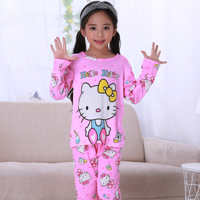 Own Long Sleeve KT CatLong sleeve children pajamas summer baby suit male girl pure cotton Spring and Autumn Thin boy Zhongda Tong leisure wear