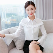 Mùa xuân 2019 mới của phụ nữ phiên bản Hàn Quốc của áo sơ mi voan xù lông tay áo sơ mi trắng tay dài - Áo sơ mi dài tay