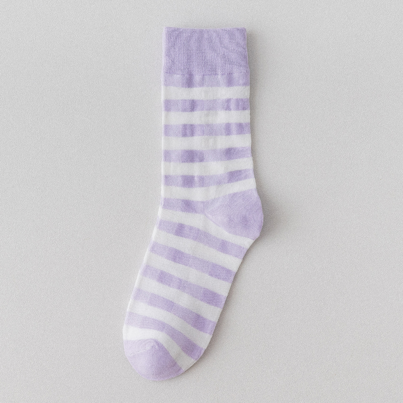 Purple Thick Barviolet Hosiery children Korean version ins tide Internet celebrity stripe lattice Taro purple lovely solar system Middle tube socks