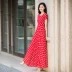 Xiangyi Lihua 2019 hè mới điểm sóng mẹ đầm cổ tròn tay áo dài đoạn lớn đung đưa kỳ nghỉ váy đi biển - Sản phẩm HOT