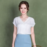 Áo khoác voan nữ công chúa Ying Gongzi mùa hè 2019 mới lỏng áo ren mỏng v cổ che bụng ngắn tay áo - Áo sơ mi chiffon ren áo tay dài nữ