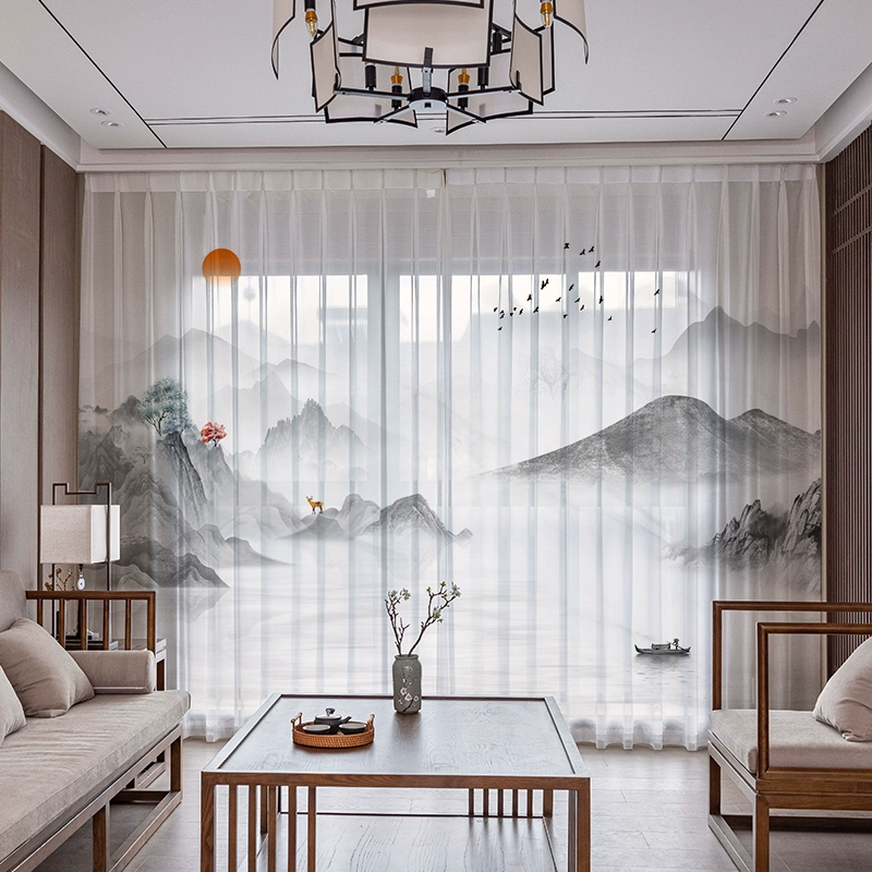 rèm voan trang trí Tùy chỉnh 
            hiện đại mới theo phong cách Trung Quốc mực phong cảnh tranh phong cảnh phòng khách nghiên cứu phòng ngủ cao cấp khách sạn nổi tiếng rèm cửa rèm vải và bình phong Zen rèm vải phòng ngủ rèm vải phòng khách Rèm vải