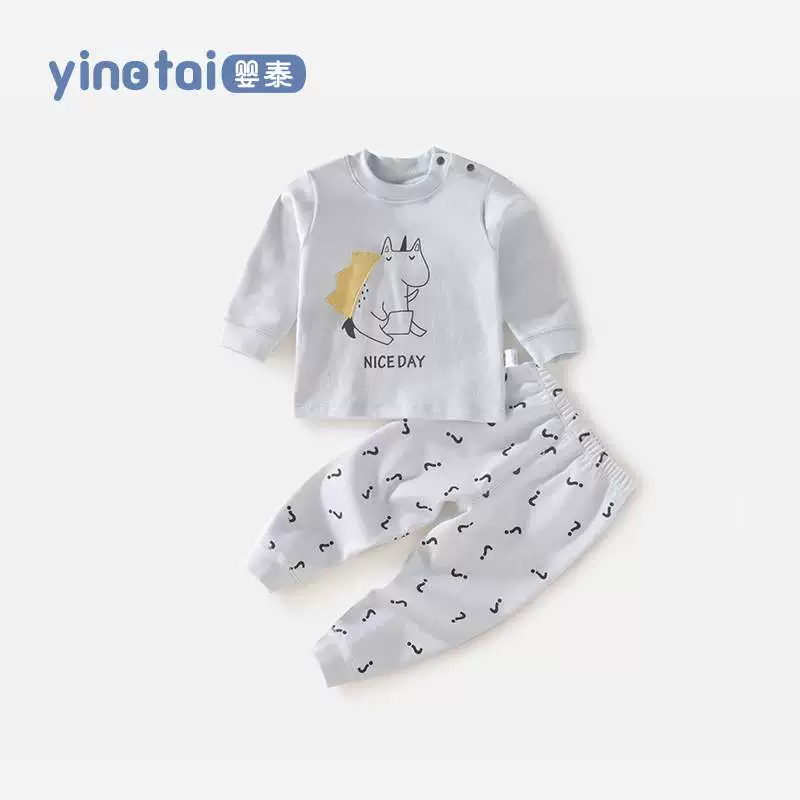 Baby mùa thu và mùa đông khóa vai áo pull đồ lót phù hợp với nam giới và phụ nữ đồ ngủ trẻ em quần áo mùa thu quần áo trẻ em tại nhà - Quần áo lót