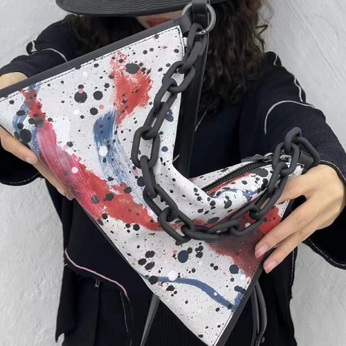 Оригинальная небольшая сумка через плечо, дизайнерская цепь, универсальная сумка подмышку, премиум класс, ручная роспись, из натуральной кожи