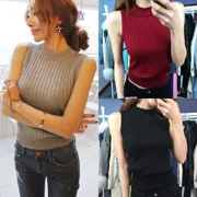 Mùa hè 2019 mới của phụ nữ Hàn Quốc áo vest màu rắn đan co giãn Slim cổ tròn vest nữ - Áo vest