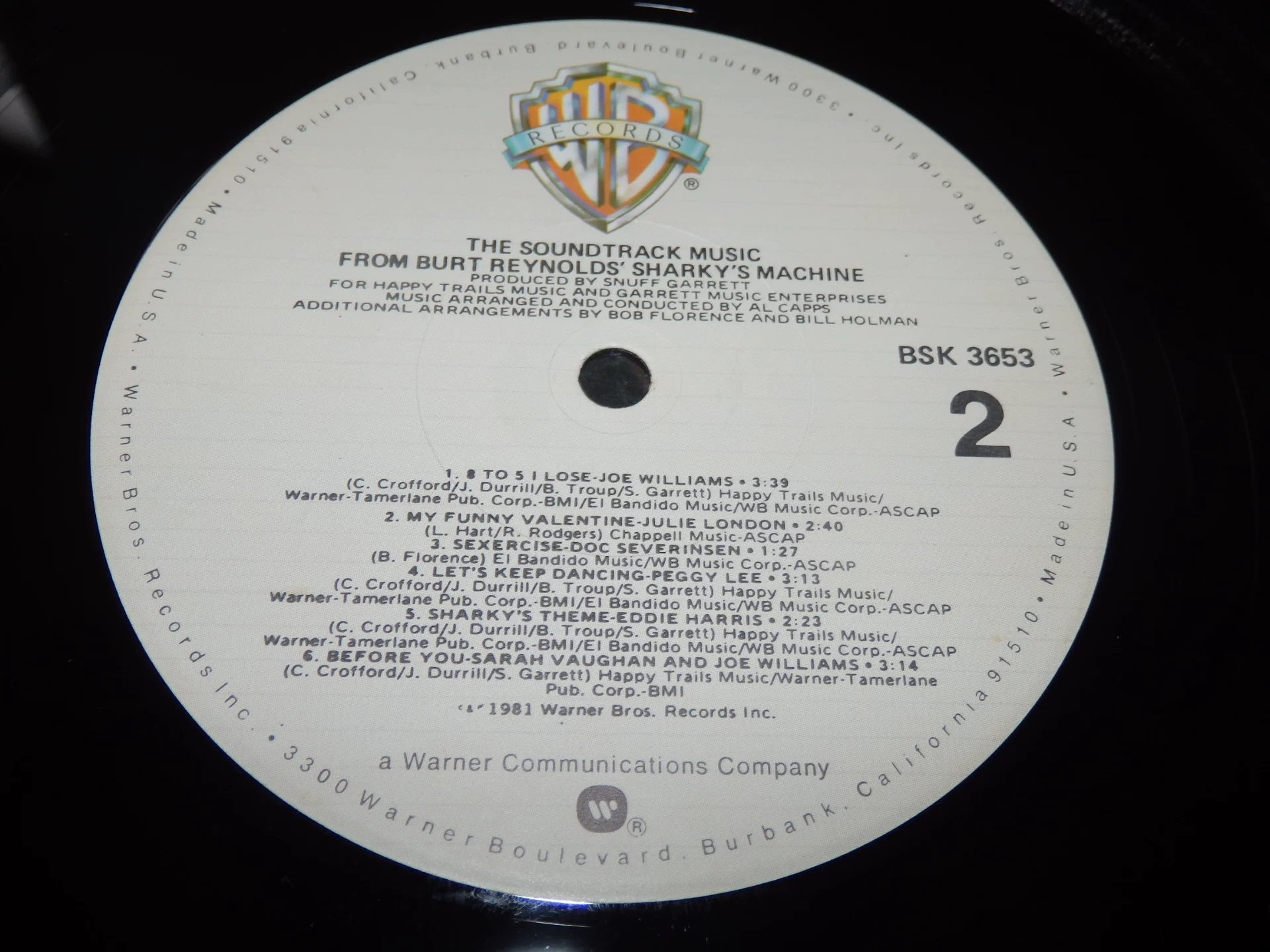 Sharky's Machine Burt Reynolds Vinyl LP L3600