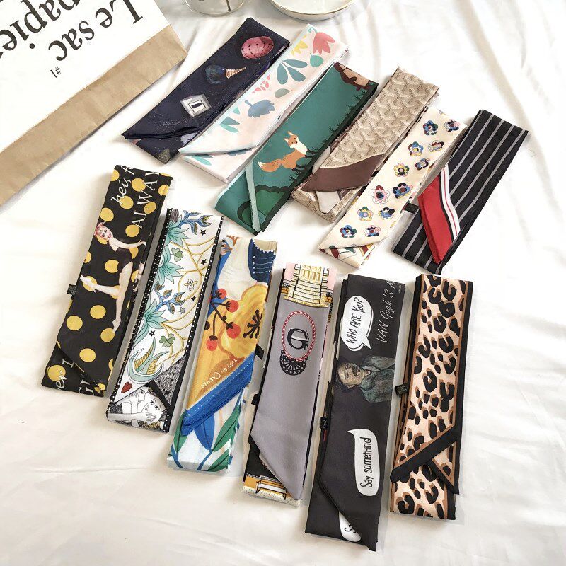 Small scarf, headband, silk scarf, streamer, lady's headband, pig, pig, tied, handle, ribbon, black and white, presbyopia