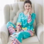 Mùa hè đồ ngủ nữ dài tay phù hợp với cotton lụa mỏng phần đầu dễ thương quần hoạt hình cotton nhân tạo lỏng lẻo dịch vụ nhà - Pyjama đồ lót đẹp