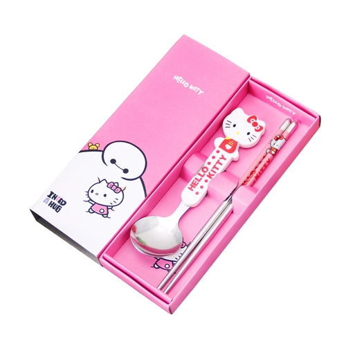 Портативные палочки для еды, ложка, комплект, посуда из нержавеющей стали, вилка для школьников, милая коробка для хранения, 3 предмета, делается под заказ