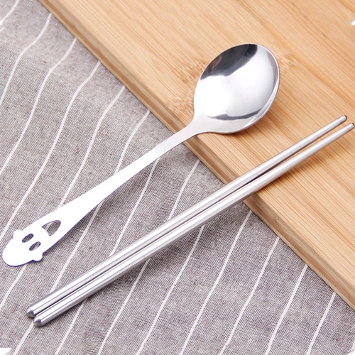 Портативные палочки для еды, ложка, комплект, посуда для взрослых, вилка из нержавеющей стали, 3 предмета