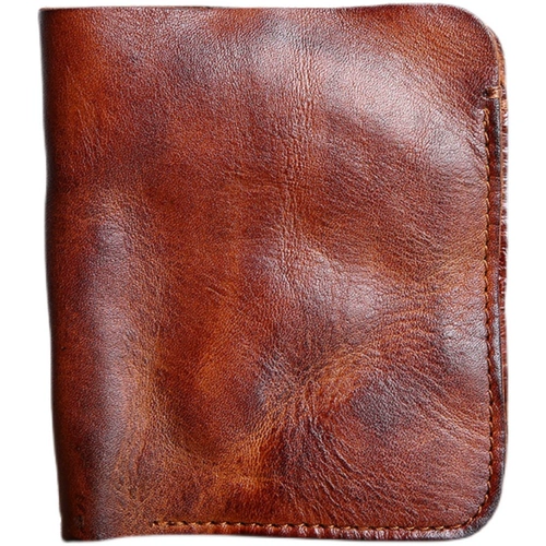 Маленький короткий ультратонкий небольшой дизайнерский кожаный ретро бумажник, из натуральной кожи, воловья кожа, изысканный стиль