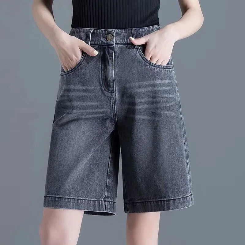 High-waisted loose wide-leg five-inch denim shorts for women's summer, a slim 2022 new style wide-leg mid-length pants Specification image