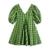 Váy chữ a kẻ sọc xanh lục 2021 mùa hè mới tay áo phồng nhỏ cổ chữ V váy ngắn eo nữ váy mỏng - A-Line Váy