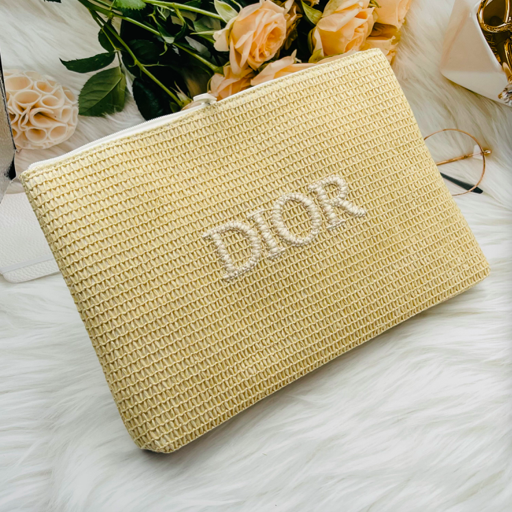 Counter Genuine Dior Dior High-end Cosmetic Bag Storage Bag Wash Bag Handbag Straw Bag Scarce with Box