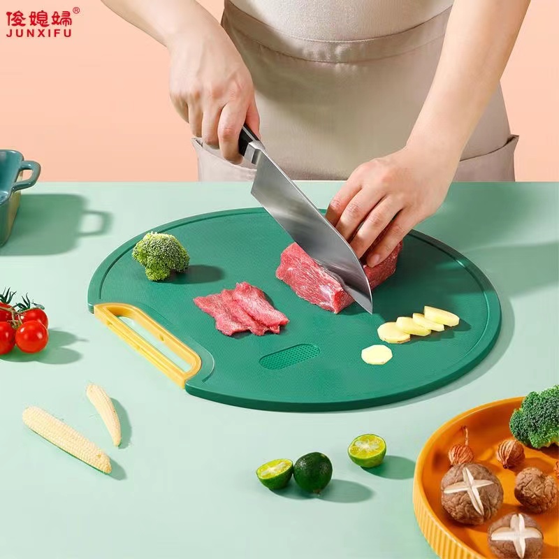 抖音爆款菜板 双面可立式旋转食品级砧板北欧墨绿圆形切菜板防霉
