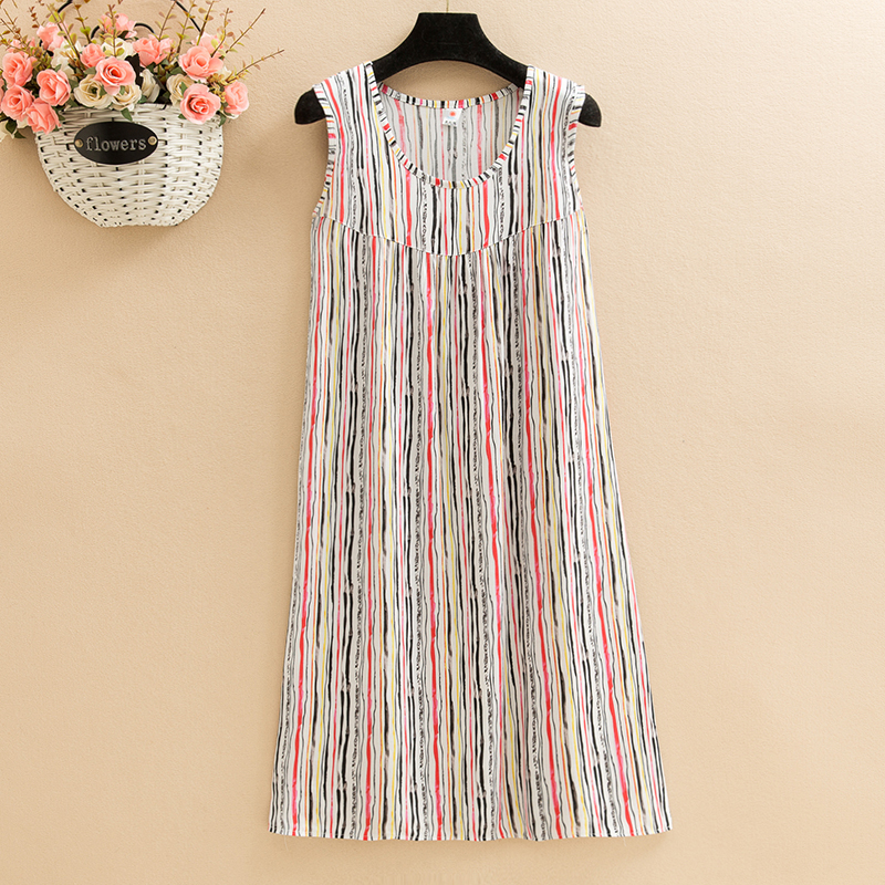 Silverypoplin  Dress mom summer wear Nightdress Medium and long term Big size Fat mm easy robe Middle aged and elderly leisure wear vest