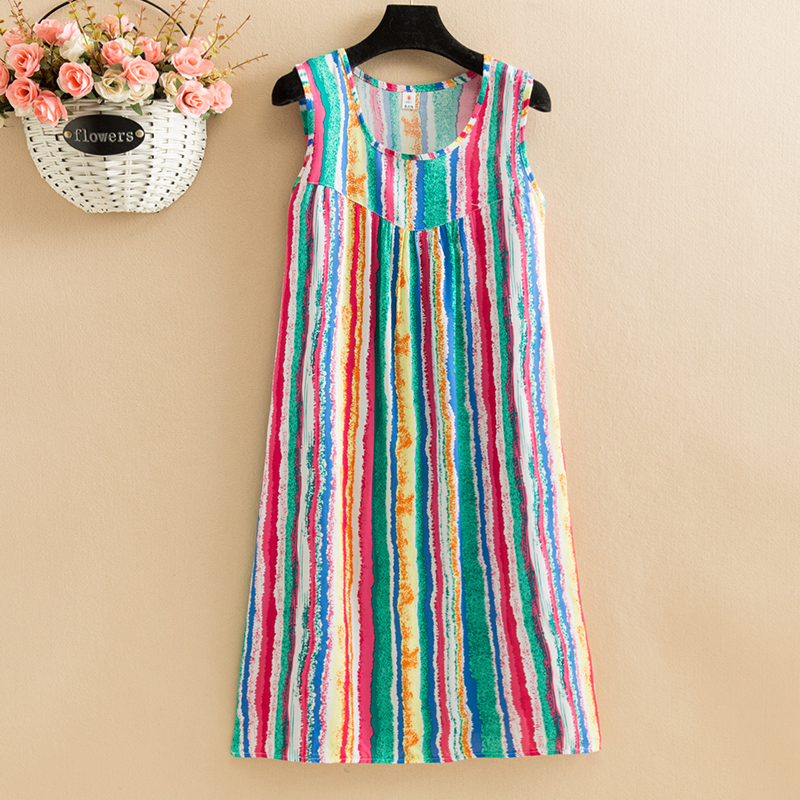 [Color And Design Of No.20 Picture]poplin  Dress mom summer wear Nightdress Medium and long term Big size Fat mm easy robe Middle aged and elderly leisure wear vest