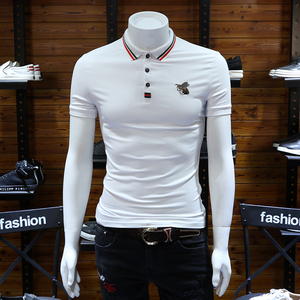 Mùa hè nam ngắn tay áo polo Châu Âu trạm ong thêu t-shirt mercerized cotton ve áo polo áo sơ mi nửa-shirt triều áo polo sói