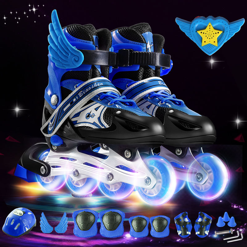 溜冰鞋儿童全套装男童女童成人直排轮旱冰鞋轮滑鞋滑冰鞋可调闪光