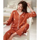 Осенняя хлопковая тонкая пижама, демисезонный хлопковый комплект для матери, большой размер