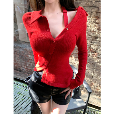 Chill巧儿明艳美人 中国红D定染显白斜襟性感修身不规则针织开衫-淘宝网 Chill巧儿明艳美人 中国红D定染显白斜襟性感修身不规则针织开衫-淘宝网