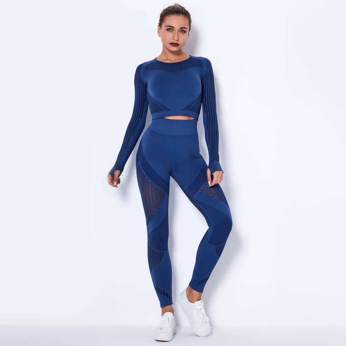 Женские бесшовные спортивные комплекты с высокой талией, сетчатые leggins и футболки