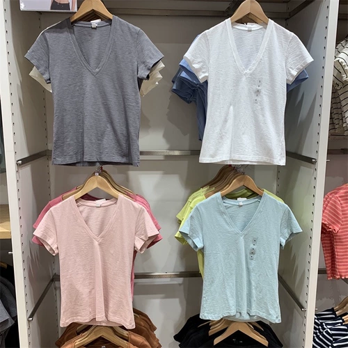 Umiqio/u Home 2023 Летняя универсальная повседневная простой простая бамбуковая писательская пряжа V-образный выстрел футболка с коротки