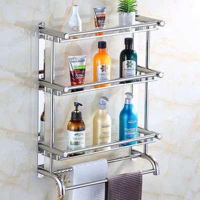 浴室置物架卫生间厕所洗手间洗漱台墙上壁挂毛巾架收纳洗澡免打孔
